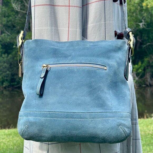 COACH Vintage Legacy Soft Slim Suede Duffle Crossbody 2004 Chambray Blue 1419 - Picture 2 of 15